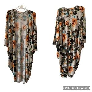 Goodtimes USA Stretch Knit Floral Kimono Cardigan Ivory 1/2 Sleeves Size Small